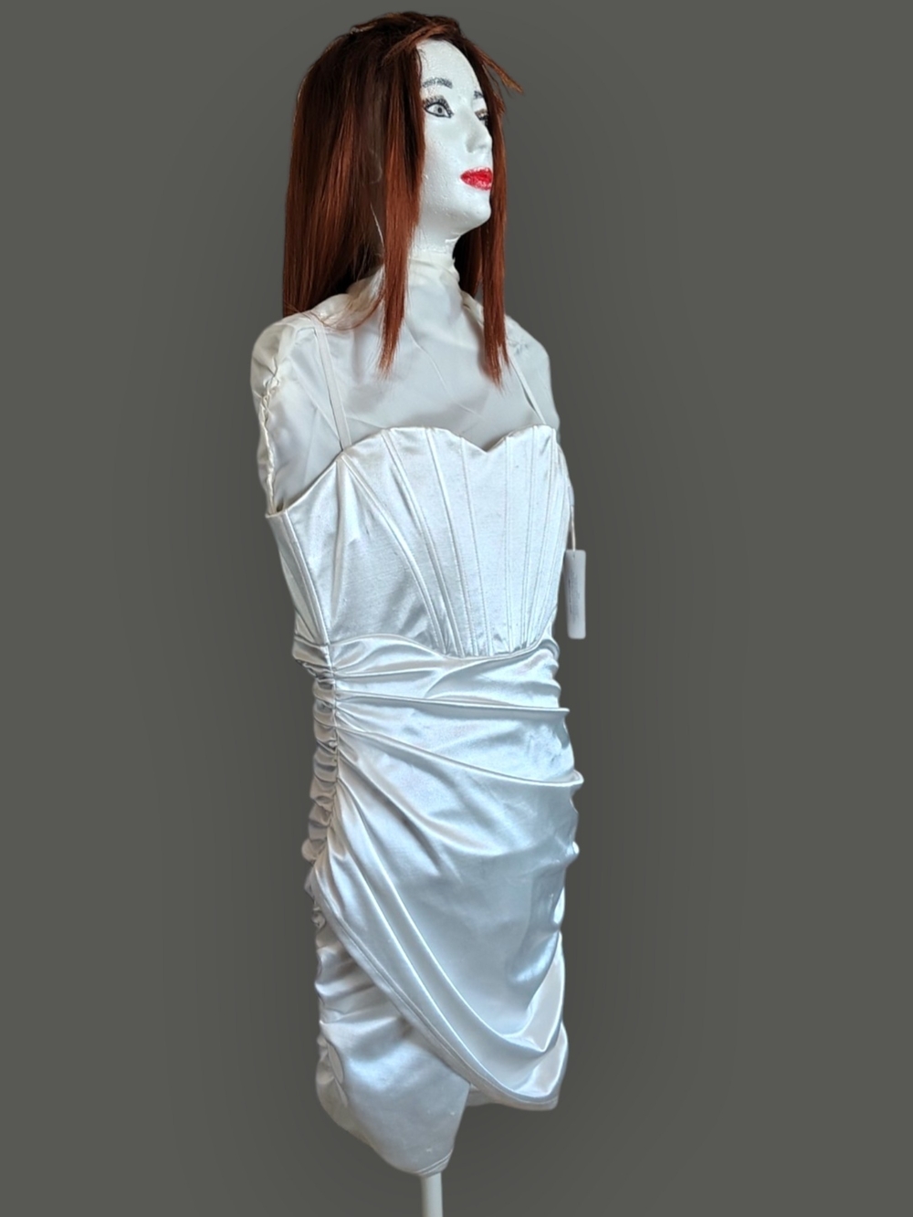 LINJOU Satin Ivory Corset Halter Dress Sweetheart Neckline Women's Medium - Picture 4 of 9